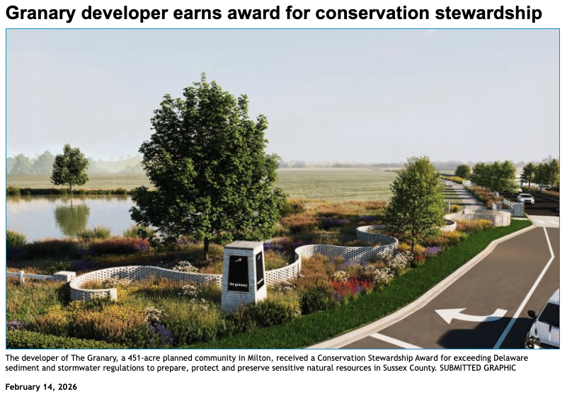 Cape Gazette: Granary developer earns award for conservation stewardship