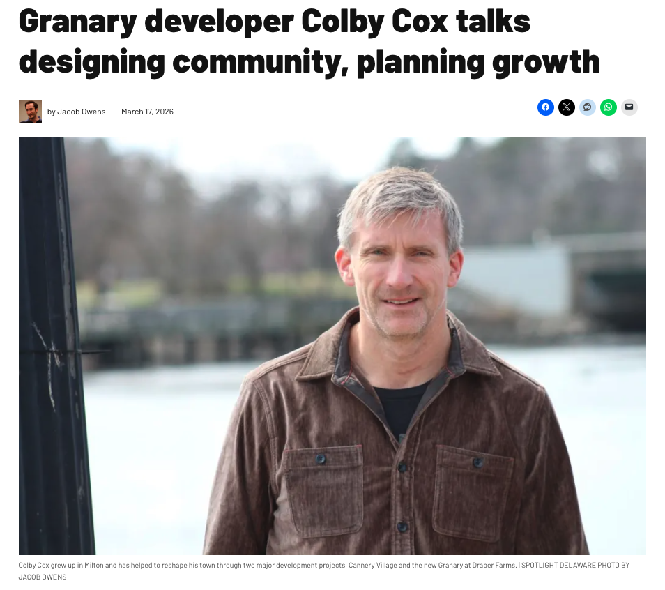 Spotlight Delaware: Granary developer Colby Cox talks designing community, planning growth